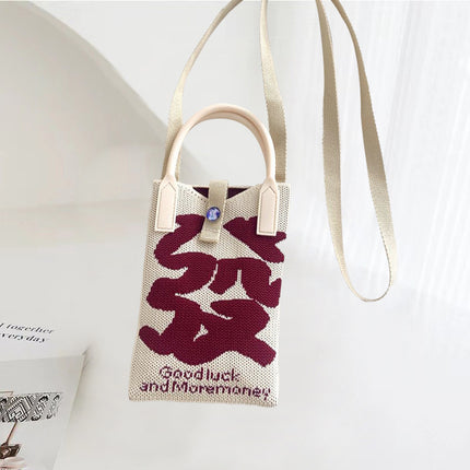 Shoulder bag 2024 portable semicircle simple travel with knitted handbag student leisure bag large capacity mobile phone