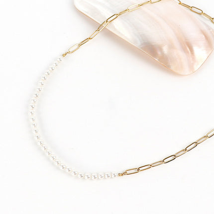 Simple cross chain stitching pearl necklace titanium steel electroplating 14K gold clavicle chain niche high-end accessories wholesale
