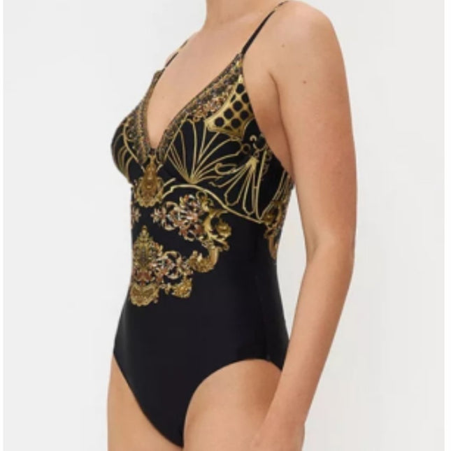 2023 European and American one-piece Conservative belly covering slimming vacation beach hot spring swimsuit French retro one-piece bikini