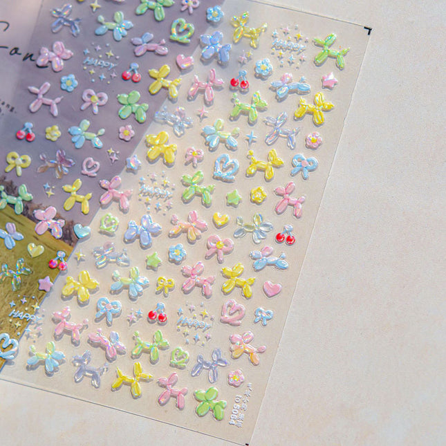 Shell Light Cute Balloon Puppy Nail Art Sticker Embossed 3D New 5D Stereo Kidsren's Nail Sticker Decoration