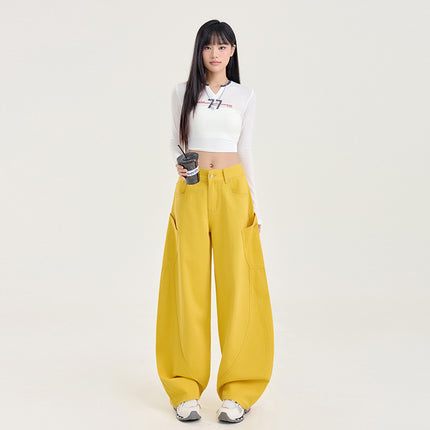 Vintage Trendy Brand Scimitar Wide Leg Jeans Women's Autumn and Winter 2024 New Straight Loose High Waist Slimming Mop Pants