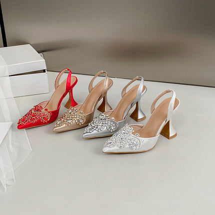 2025 spring new fashion sexy pointed rhinestone wine glass with arrow women sandals