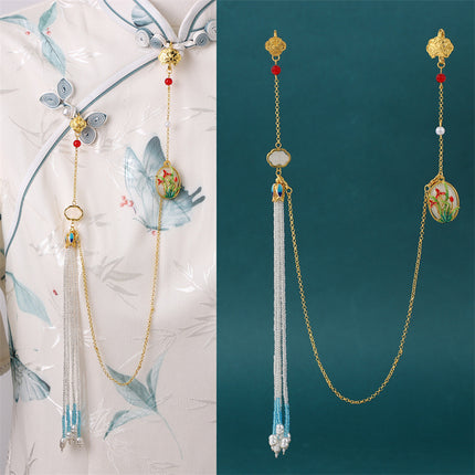Antique Cheongsam National Tide Wind Pressure Break Elegant Pendant Brooch Hanfu Tea Clothing Tassel Retro Chinese Makeup Accessories Women