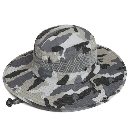 Summer Outdoor Jungle Adventure Hat for Men and Women Sun Protection Washed Camouflage Fisherman Hat Mountaineering Fishing Large Brim Sun Hat