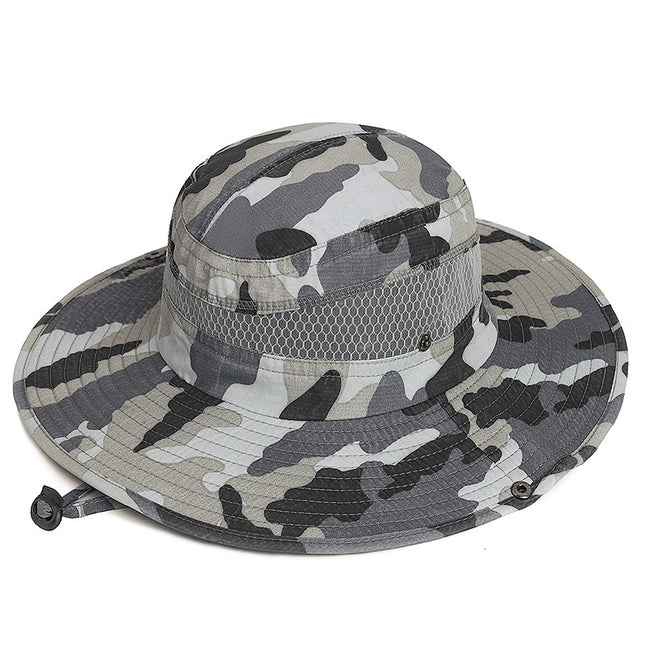 Summer Outdoor Jungle Adventure Hat for Men and Women Sun Protection Washed Camouflage Fisherman Hat Mountaineering Fishing Large Brim Sun Hat
