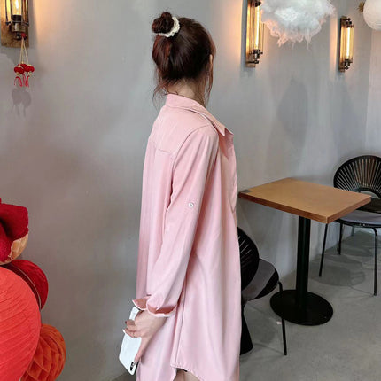 Solid Color Shirt Women's Mid-Length Western-style Shirt Design Sense Niche Front Short Back Long Chic Top Outer Thin Coat