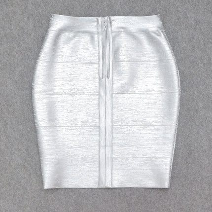 Cross-border European and American Luxury Gilding Silver Bandage High Waist Leather Skirt Spice Girls Ultra Short Hip Mini Skirt Elastic Pencil Skirt