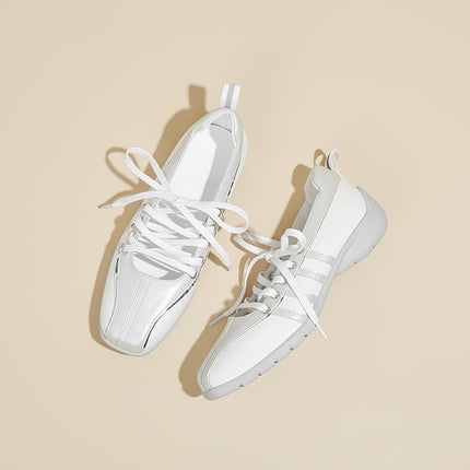 South Korea Niche Sports Ballet Shoes Women's Silver White Vintage German Training Shoes Flat Strap Mary Jane Shoes Women