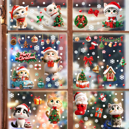Cross-border New Cute Christmas Cat House Gift Snowflake Glass Stickers Shopping Mall Doors and Windows Flower Decoration Electrostatic Stickers