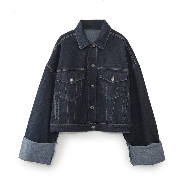 Cross-border European and American women's AliExpress INS explosions Denim jacket coat horn hemming pants suit