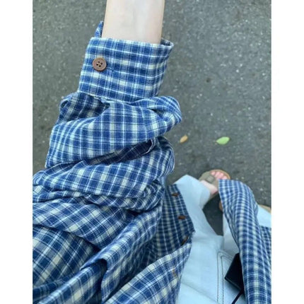 Green Plaid Shirt with Design Sense Niche 2025 Spring and Autumn New Shirt Coat High Sense Long Sleeve Top