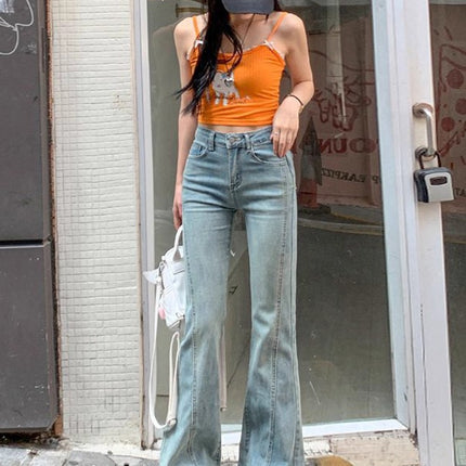 High-Waisted Bootcut Jeans for Women 2025 New Korean Style Raw Edge Horseshoe Pants Slimming Look Slimming Look Flared Pants