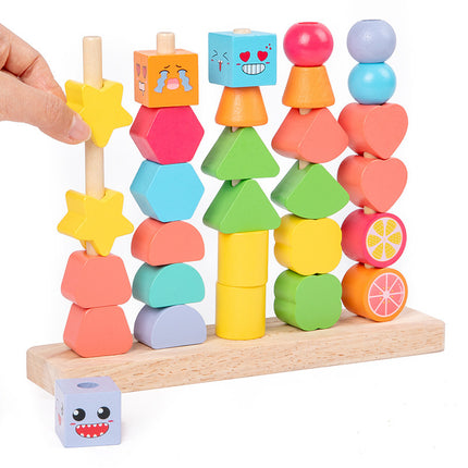 Wooden Geometric Set Column Building Blocks Beaded Shape Matching Children Beaded Logic Thinking Unified Sense Training Educational Toys