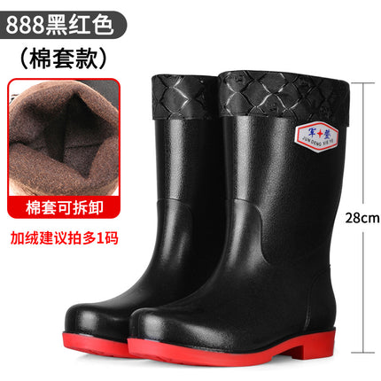 Mid-Calf Fashionable Rain Boots for Adult Men, Outdoor Fishing, Non-Slip Water Shoes, Mid-Waist Thickeneded Wear-Resistant Waterproof Boots and Overshoes