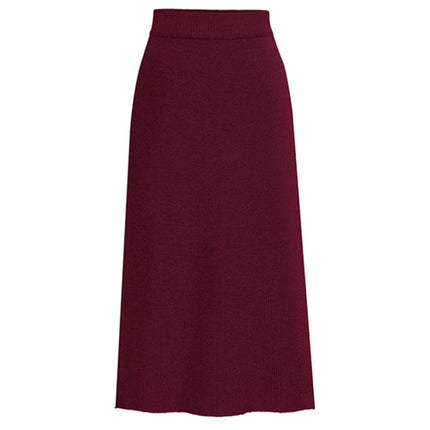 Cross-border Amazon European and American size skirt autumn and winter high waist back slit solid color woolen A- line skirt one-step skirt