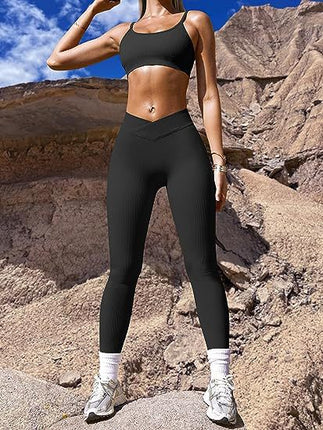 European and American Amazon 2023 yoga leggings ribbed high waist cross sports workout leggings casual trousers