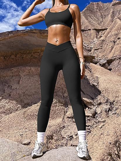 European and American Amazon 2023 yoga leggings ribbed high waist cross sports workout leggings casual trousers