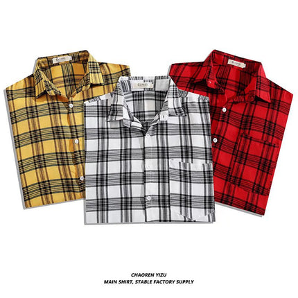 Letter printed plaid shirt men's spring and summer fast hand online celebrity same slim-fit long sleeve shirt thin coat fashion