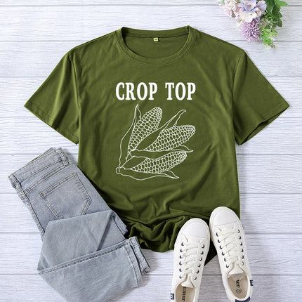 Cross-border Foreign Trade Amazon Crop Top Printed Short-sleeved Women's Summer Casual Loose Round Neck Casual All-match