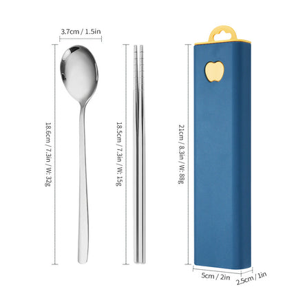 304 Stainless Steel Convenient Tableware Fork, Spoon and Chopsticks Three-Piece Set Outdoor Travel Student Storage Box Tableware Set