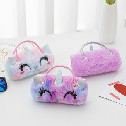Spot Unicorn Cartoon Portable Anti-Stress Glasses Case Plush Folding Pen Bag Bag Children's Handbag Coin Purse