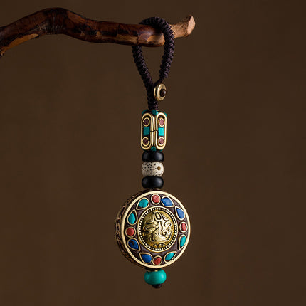 Nepal Retro Car Keychain Bodhi Pendant High-grade Ping An Brand Good Luck Creative Hanging Ornaments Handmade Chain for Men and Women