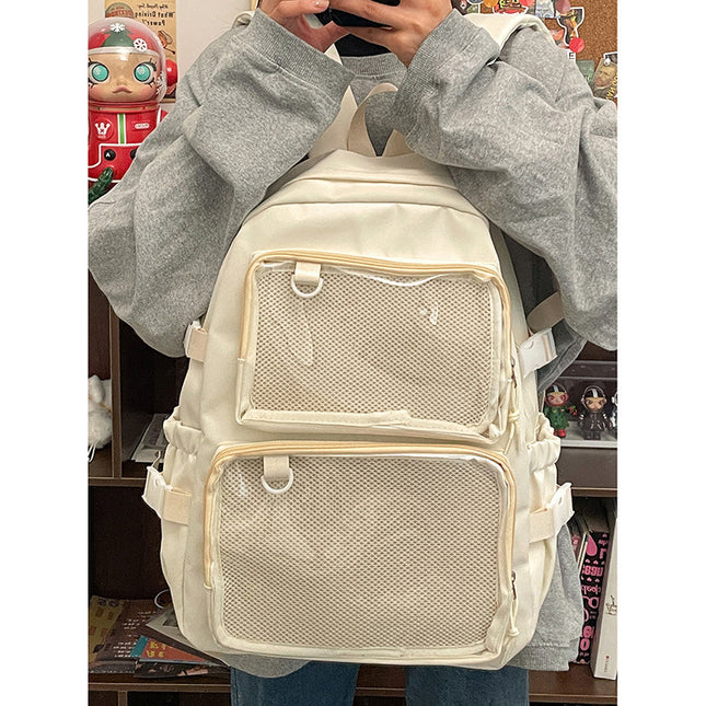 Japanese-Style Ins Transparent Badge Pain Bag Backpack for Women, Anime Convention Jk School Bag, Student Girl Backpack
