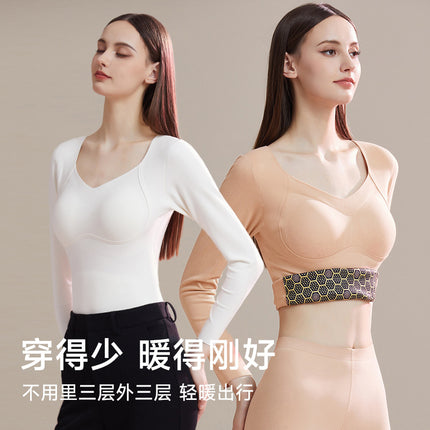 8869 Plus Size Warm Autumn and Winter New Style Seamless Bottoming Shirt Women's Slimming Look Top with Chest Pad Thickeneded Long-Sleeved Intimates