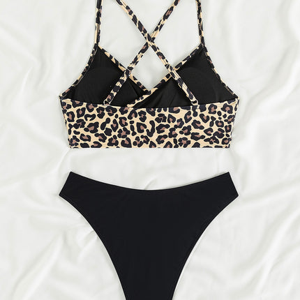 2025 New Bikini Cross-border European and American AliExpress Leopard Print Sexy Bikini Split Swimsuit for Women