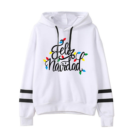 Christmas Feliz Navidad printed parallel bars hooded hoodie European and American men and women European code plus size cross-border