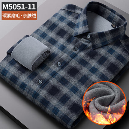 Shangchao quality men's shirt cotton brushed plaid winter fleece-lined thickened casual men's cardigan long sleeve shirt