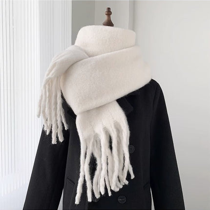 New Solid Color Mahair Scarf for Couple Winter Warm Thickened Korean-style All-match Student Long Girl Scarf