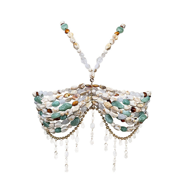Cross-border supply factory direct irregular gem handmade beaded chain sexy suspenders small vest body jewelry