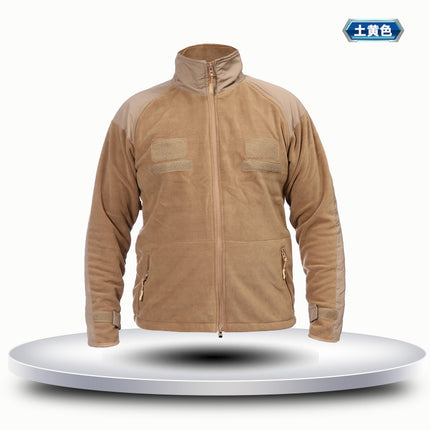 Autumn and Winter Camouflage Outdoor Men's Stand-Collar Fleece Jacket with Magic Chest Patch, Tactical Outdoor Sports Thickened Warm Clothing