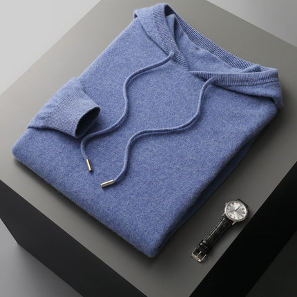 Cross-border Seamless Autumn and Winter New Wool Sweater Men's Hooded Sweater Solid Color Knitted Wool Hoodie Men's Sweater