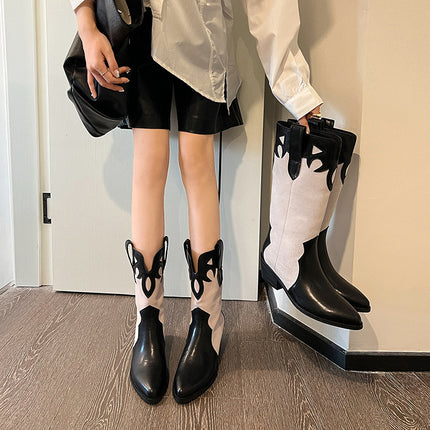 Fashion Boots 2024 Autumn New Women's Boots Pointed Thick Heel Mid Heel Pointed Boots Western Cow Boots