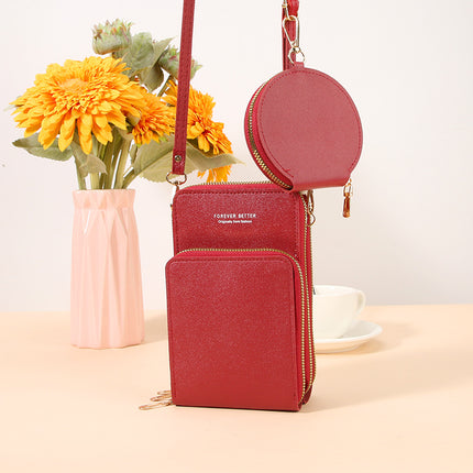 Two-Piece Mobile Phone Bag Large Capacity Multi-Functional Solid Color Fashionable Simple Shoulder Small Bag Touch Screen Crossbody Women's