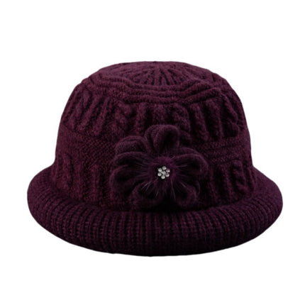 Middle-aged and elderly autumn and winter mother's hat scarf set fleece-lined thickened warm wool knitted hat women's basin hat winter