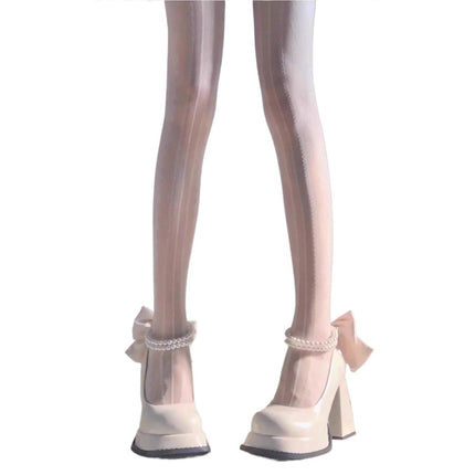 Bow Fairy French Pearl White High Heels Small Waterproof Spring & Fall New Shoes