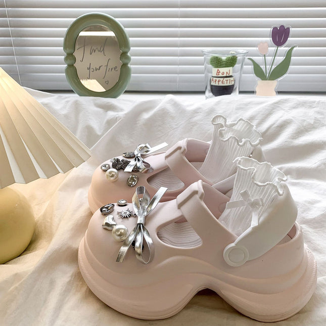 Explosions Super Soft Princess Wind Cave Shoes Retro Cyber Celebrant Go Out Rhinestone Bear Height Increase Cartoon Quick-Dry Office Shoes