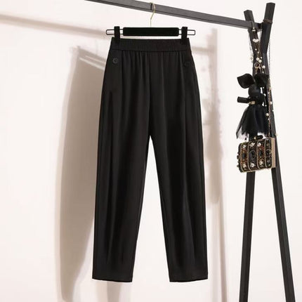 Ice Silk Thin Summer Slimming Jogger Harem Pants New Summer Petite Women's Pants Avocado Green Pants