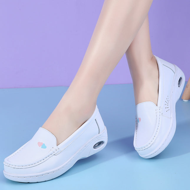 Nurses' Shoes Women's Summer Genuine Leather Spring and Autumn Air Cushion Soft Sole White Medical Shoes Thick Sole Increased Breathable Not Tired Feet
