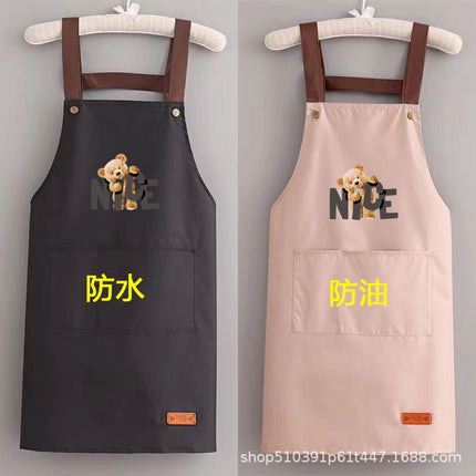 2024 apron waterproof and oil-proof men's and women's kitchen cooking waist bear simple strap pocket restaurant work clothes can be set