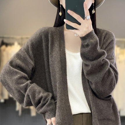 Solid Color Cardigan Women's Loose Knitwear Spring & Fall New Versatile Outwear Short Shawl Long-sleeved Slim Outer Top