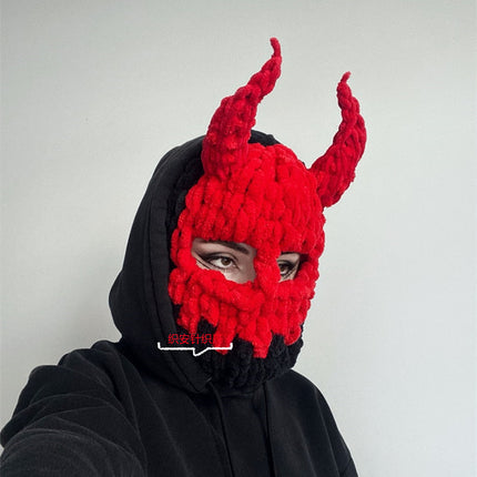 Bear Mask Headgear Sweet Cool Spice Girl Style European and American Handmade Knitted Thickened Wool Warm Hat Cute Autumn and Winter Hat