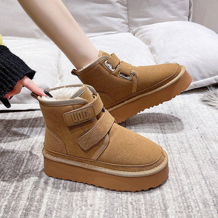 2025 New Winter Thick-Soled Height-Increasing Trendy Fashion Snow Boots with Velcro Design, Fleece-Lined, Warm and Thickened Short Boots