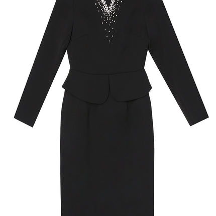 Zhili's Super Figure-Flattering Dress, New Spring 2026 Model, Formal Occasion Rhinestone Embellished Faux Two-Piece Bodycon Dress