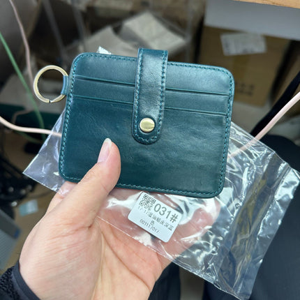 Vintage Oil Wax Leather Buckle Genuine Leather Card Holder Men's Multifunctional Cowhide Women's Coin Purse with Key Ring Driver's License Holder