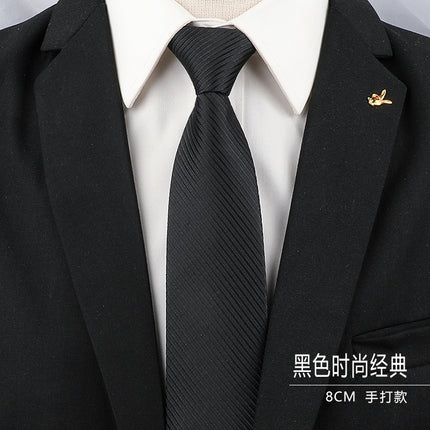 Men's Black Tie Men's Formal Wear Korean Style 8cm Student Women's Suit Business Lazy Zipper Wedding Professional Fashion