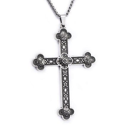 European and American Cross-Border Gothic Rune Cross Pendant Sweater Chain Fashion Retro Cross Plaid Flower Necklace Jewelry